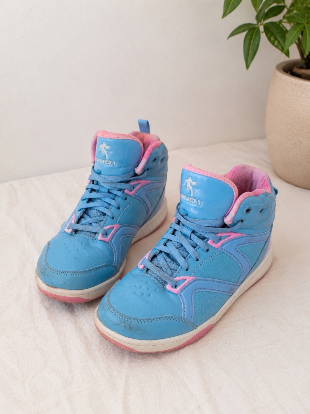 And1 Blue and Pink Mid-Top Basketball Sneakers